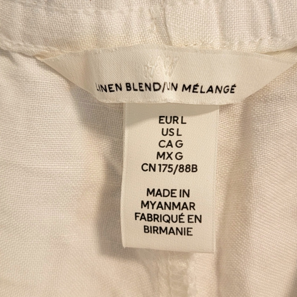 L Linen Blend H&M Cropped Wide Leg Pull On Beach Resort Vacation Cruise Summer - Picture 3 of 4
